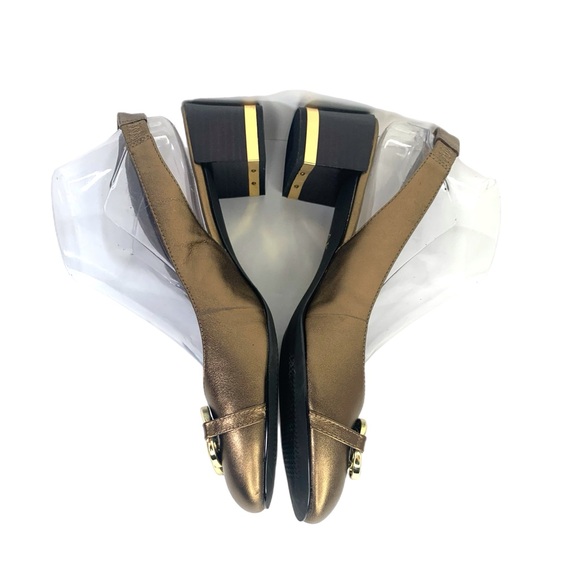 Anne Klein Bronze Metallic Slingback Pumps Low Heel Gold Buckle - Picture 5 of 8